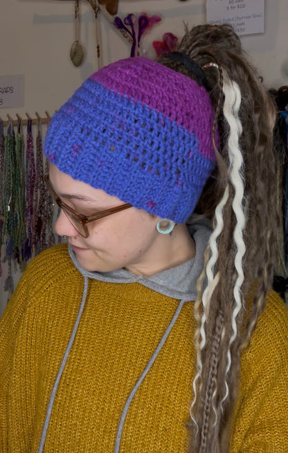 Purple Mixed Colour Beanie With Holeu