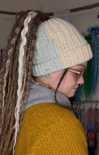Cream and Mint Mixed Colour Beanie With Hole