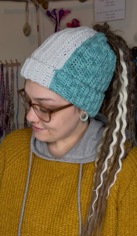 Blue Mixed Colour Beanie With Hole