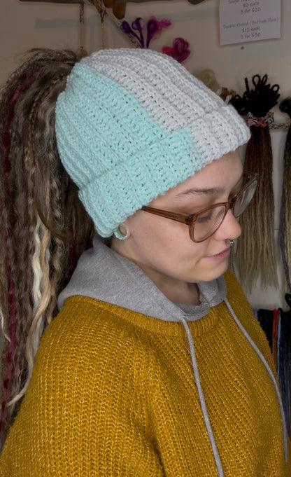 Blue Mixed Colour Beanie With Hole