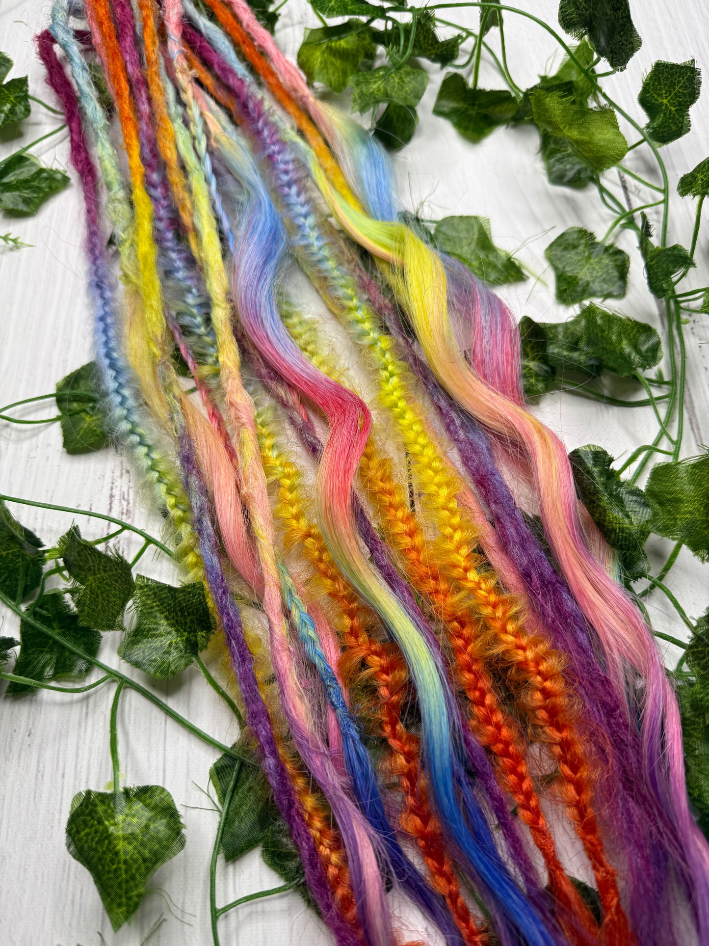 Set of 8, 56-65cm Rainbow Explosion Mixed Texture Synthetic Extensions