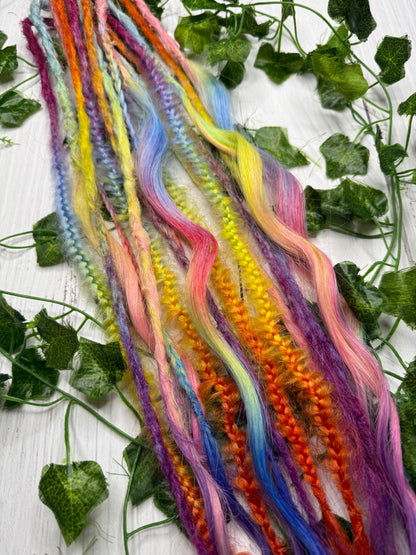 Set of 8, 56-65cm Rainbow Explosion Mixed Texture Synthetic Extensions