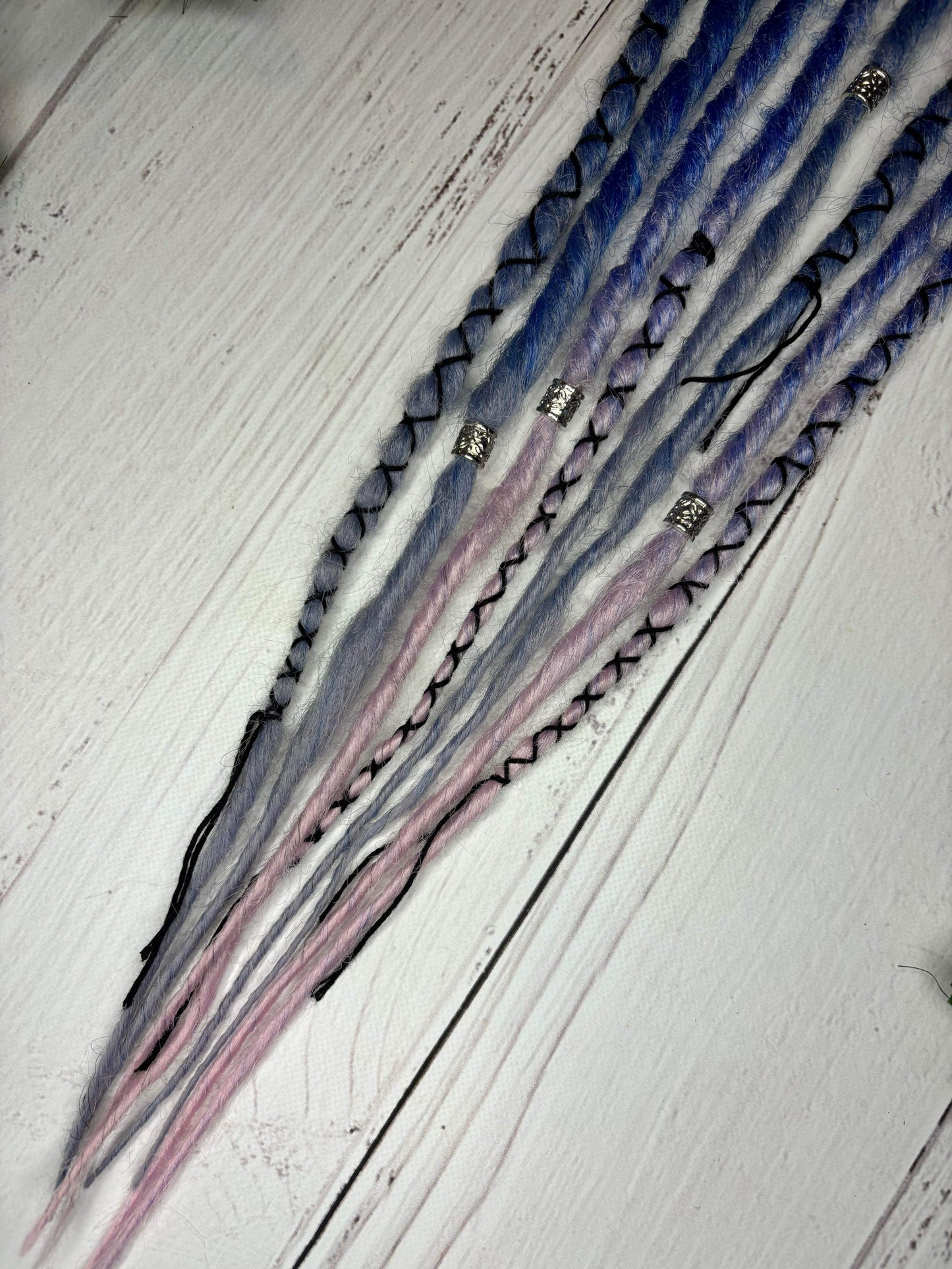 Set of 4, 55-59cm Black to Blue Grey and Pink Synthetic Extensions