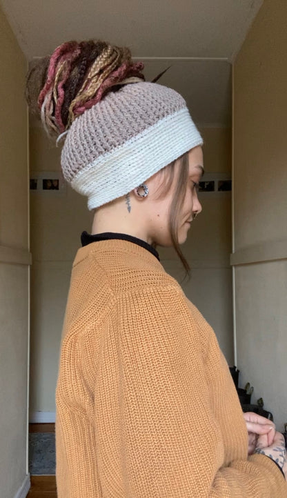 Soft brown Handmade Beanie with hole