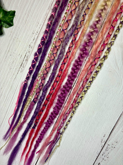 Set of 8, 49-52cm Blonde to Pink/Purple Synthetic Extensions