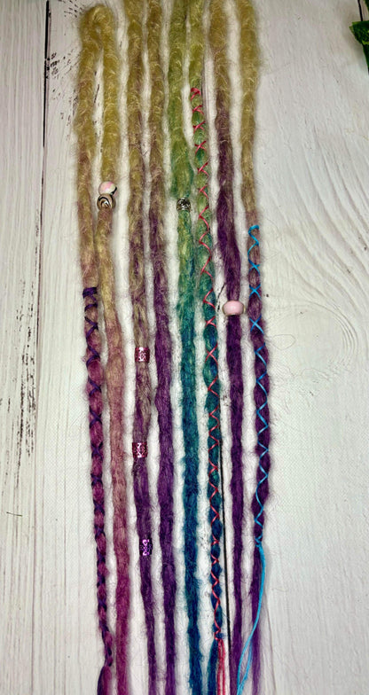 Set of 4, 45-50cm Blonde to Purple, Blue and Pink Synthetic Extensions (only available for online order)
