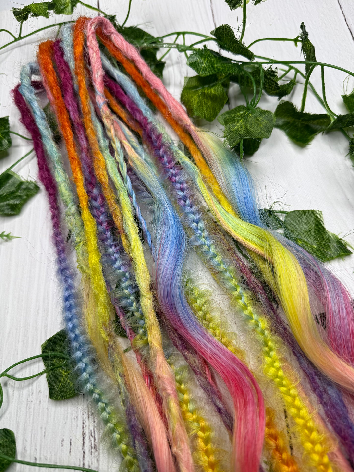 Set of 8, 56-65cm Rainbow Explosion Mixed Texture Synthetic Extensions