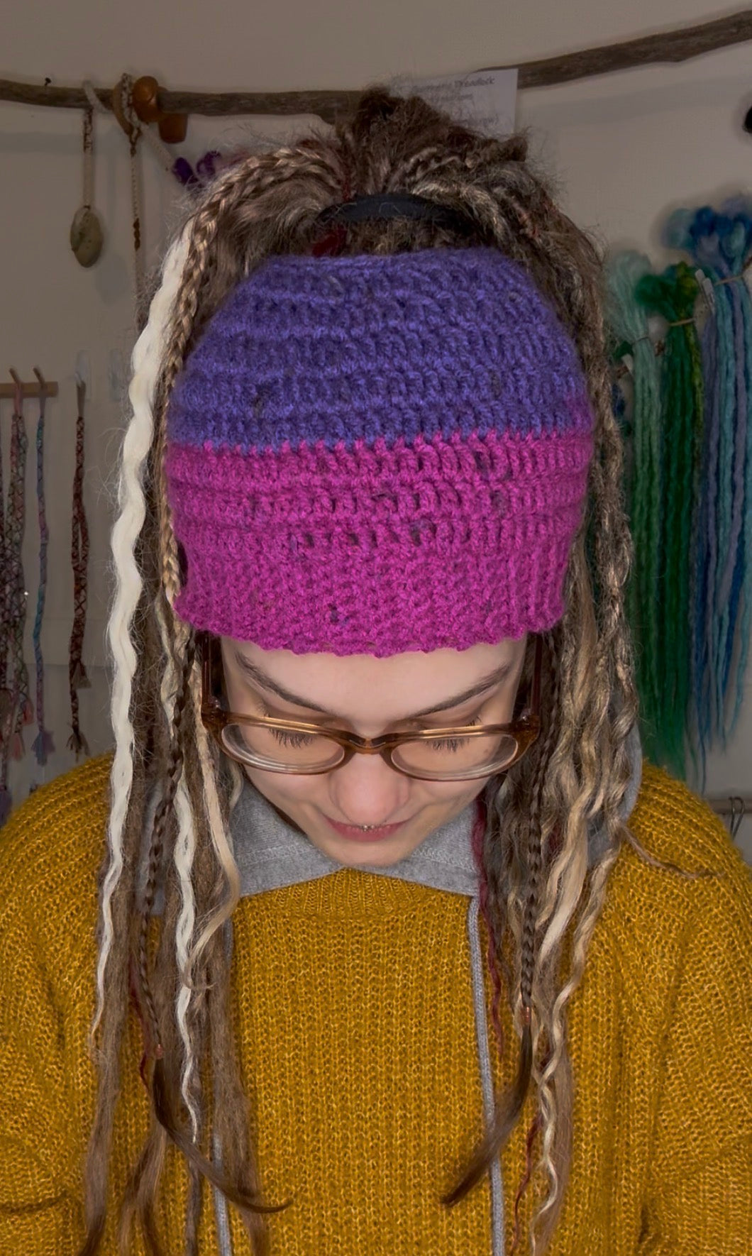 Purple Mixed Colour Beanie With Hole