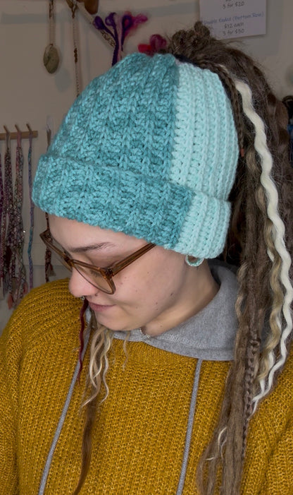 Blue Mixed Colour Beanie With Hole