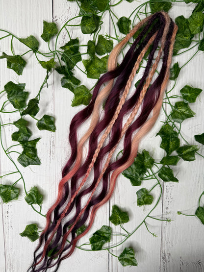 Set of 4, 56-65cm Burgundy Breeze Mixed Texture Synthetic Extensions