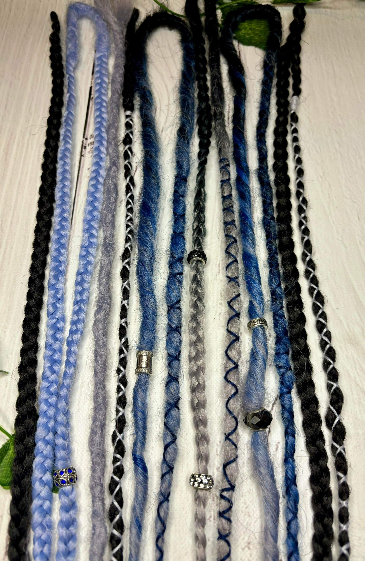 Set of 9, 52-66 Black Grey and Blue Synthetic Extensions