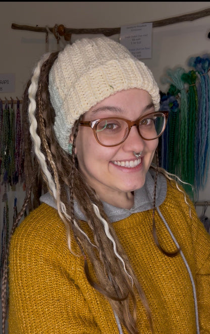 Cream and Mint Mixed Colour Beanie With Hole