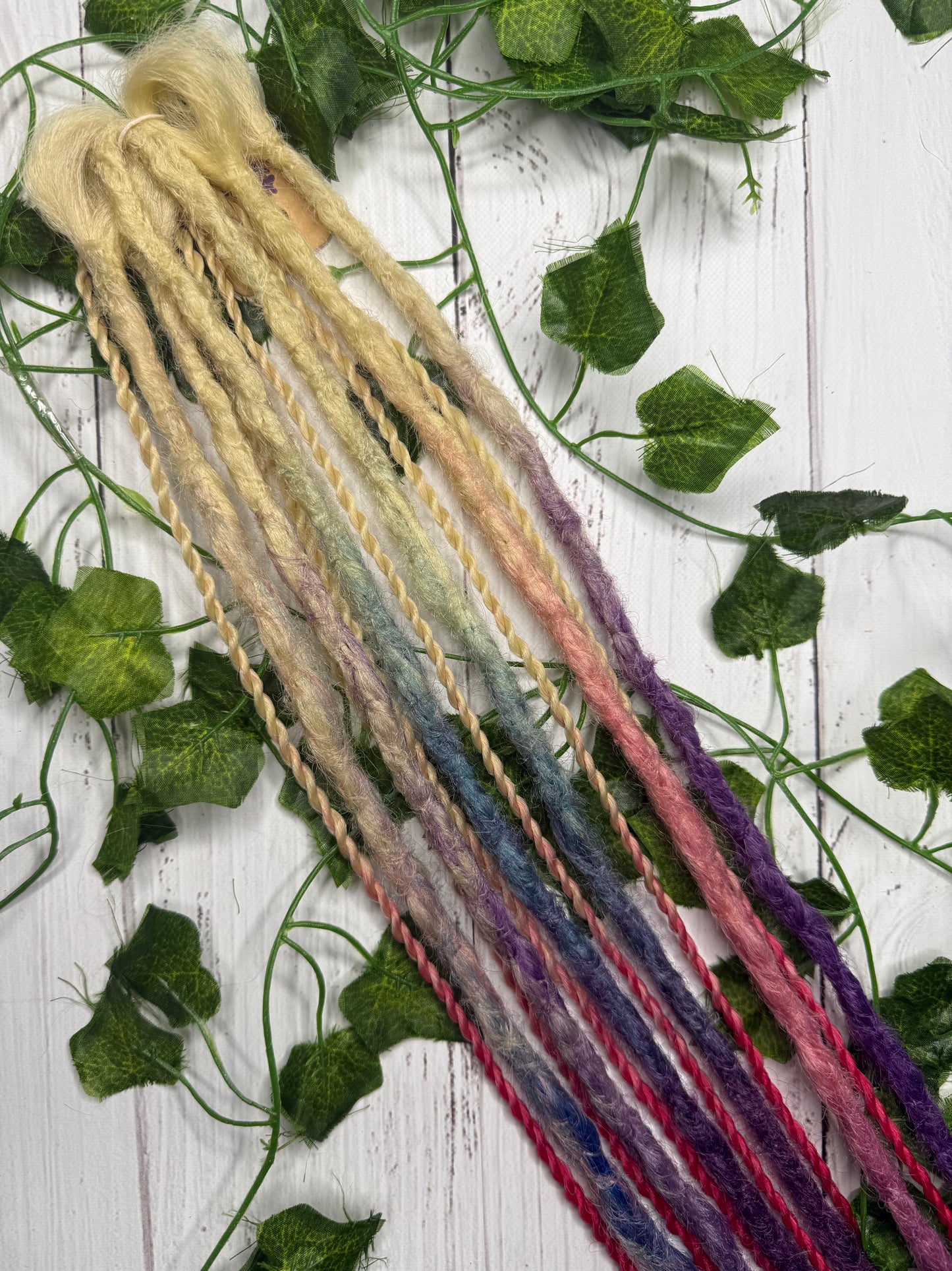 Set of 11, 60-67cm Blonde to Purple Pink and Blue Synthetic Extensions
