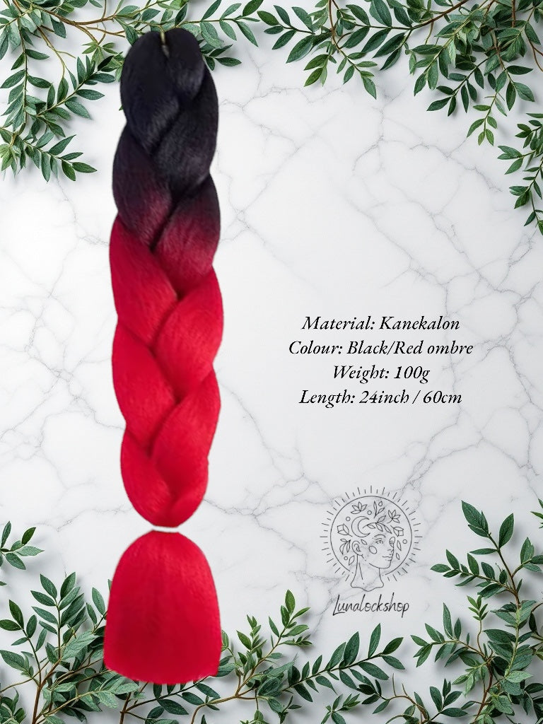 Black/Red ombre Kanekalon Synthetic Hair 60cm 100g