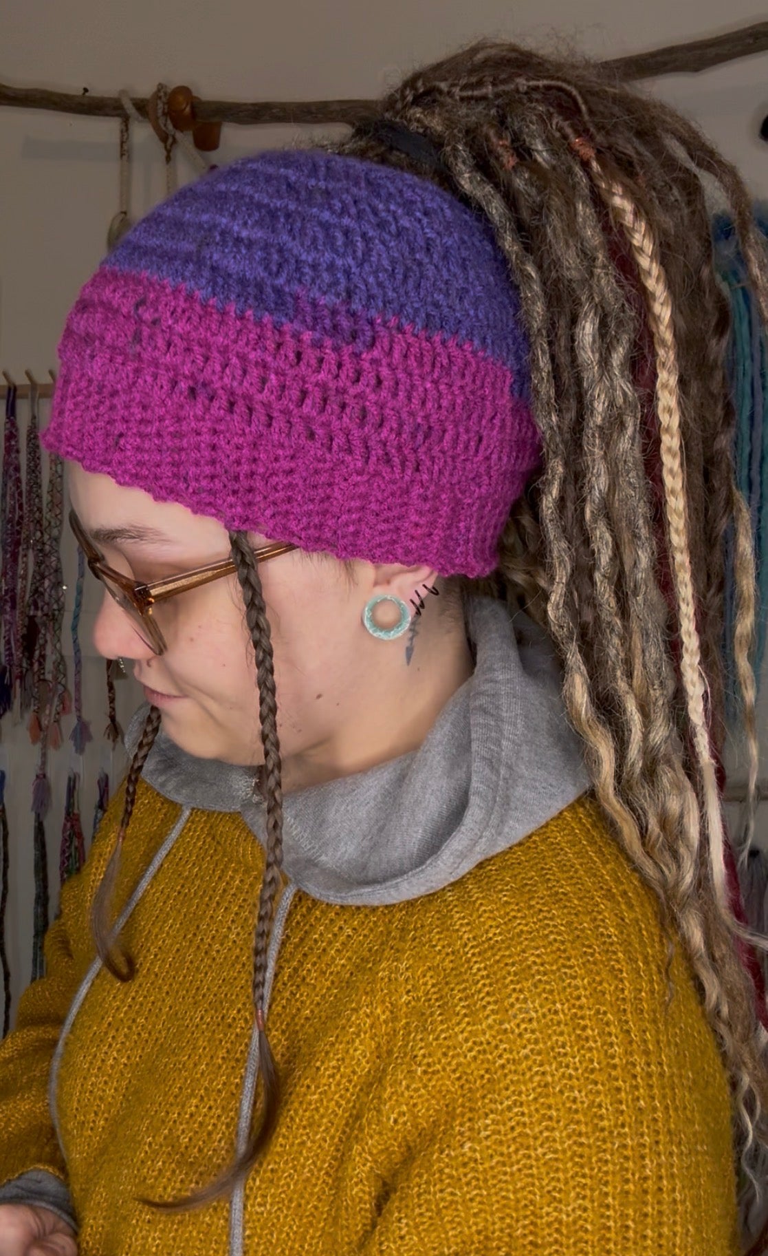 Purple Mixed Colour Beanie With Hole