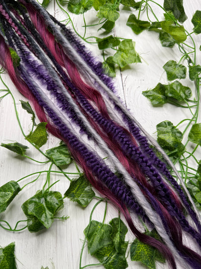 Set of 6, 55-64cm Deep Purple/Grey Mixed Texture Synthetic Extensions