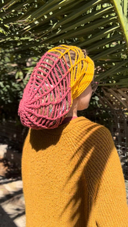 Maroon and Mustard two tone Handmade Net Beanie