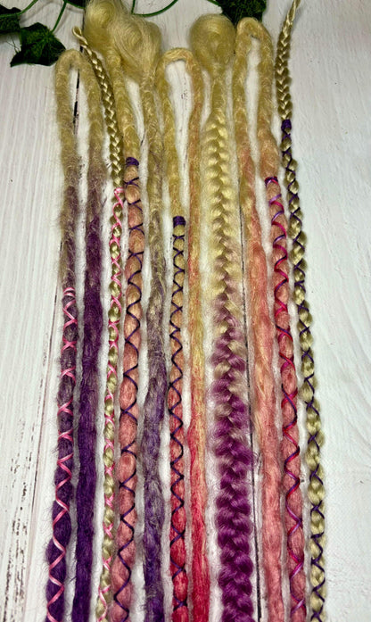 Set of 8, 49-52cm Blonde to Pink/Purple Synthetic Extensions
