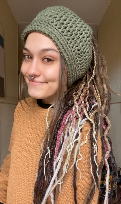 Earthy Green Handmade Beanie with hole