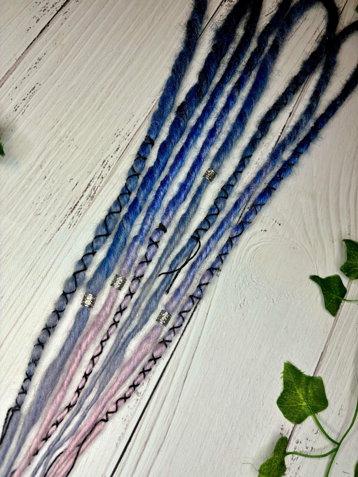 Set of 4, 55-59cm Black to Blue Grey and Pink Synthetic Extensions