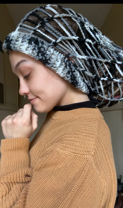 Black / Grey  Handmade Net Style Beanie