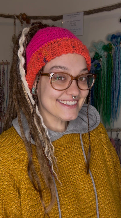 Pink and Orange speckled Beanie With Hole