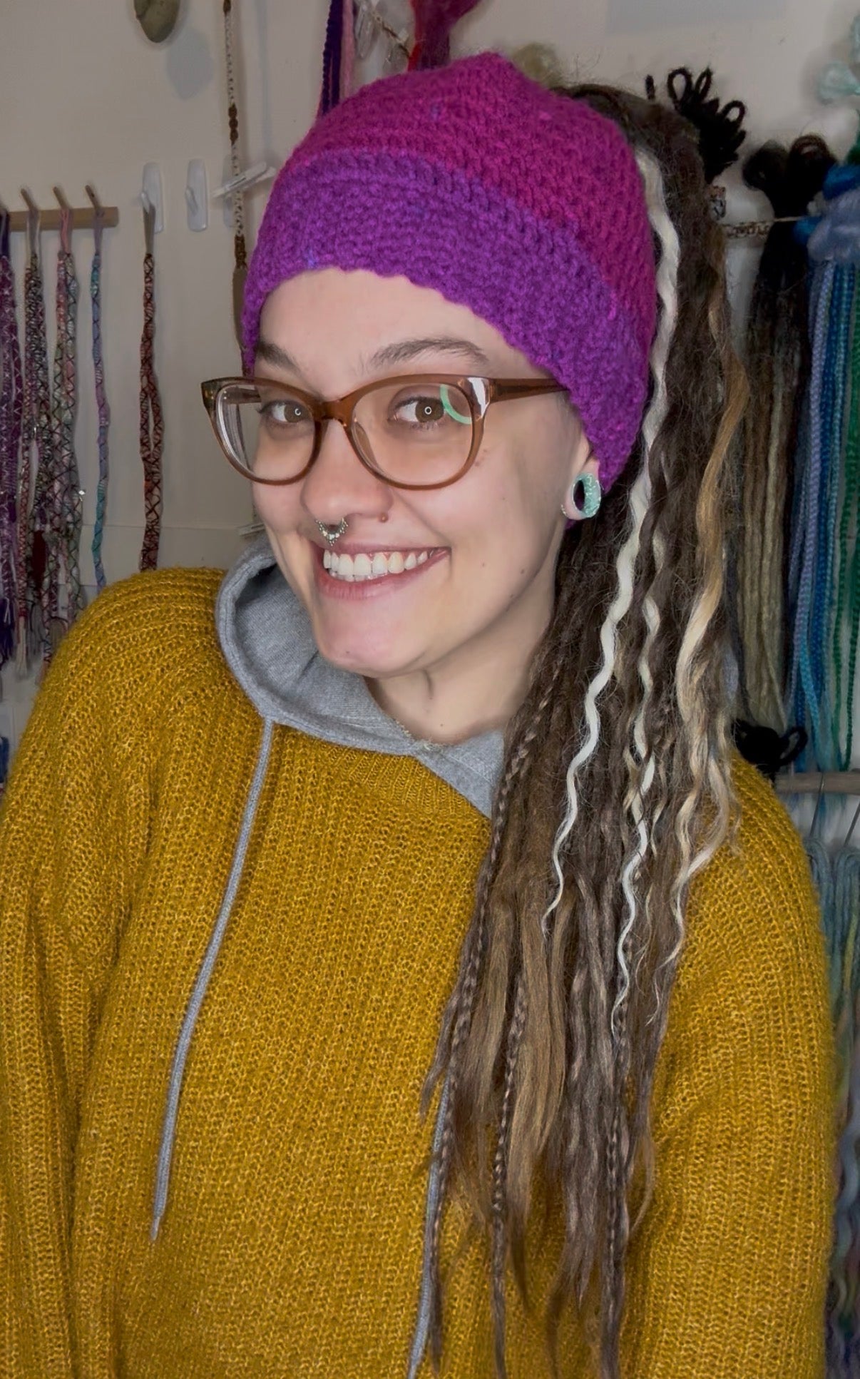Purple Mixed Colour Beanie With Hole