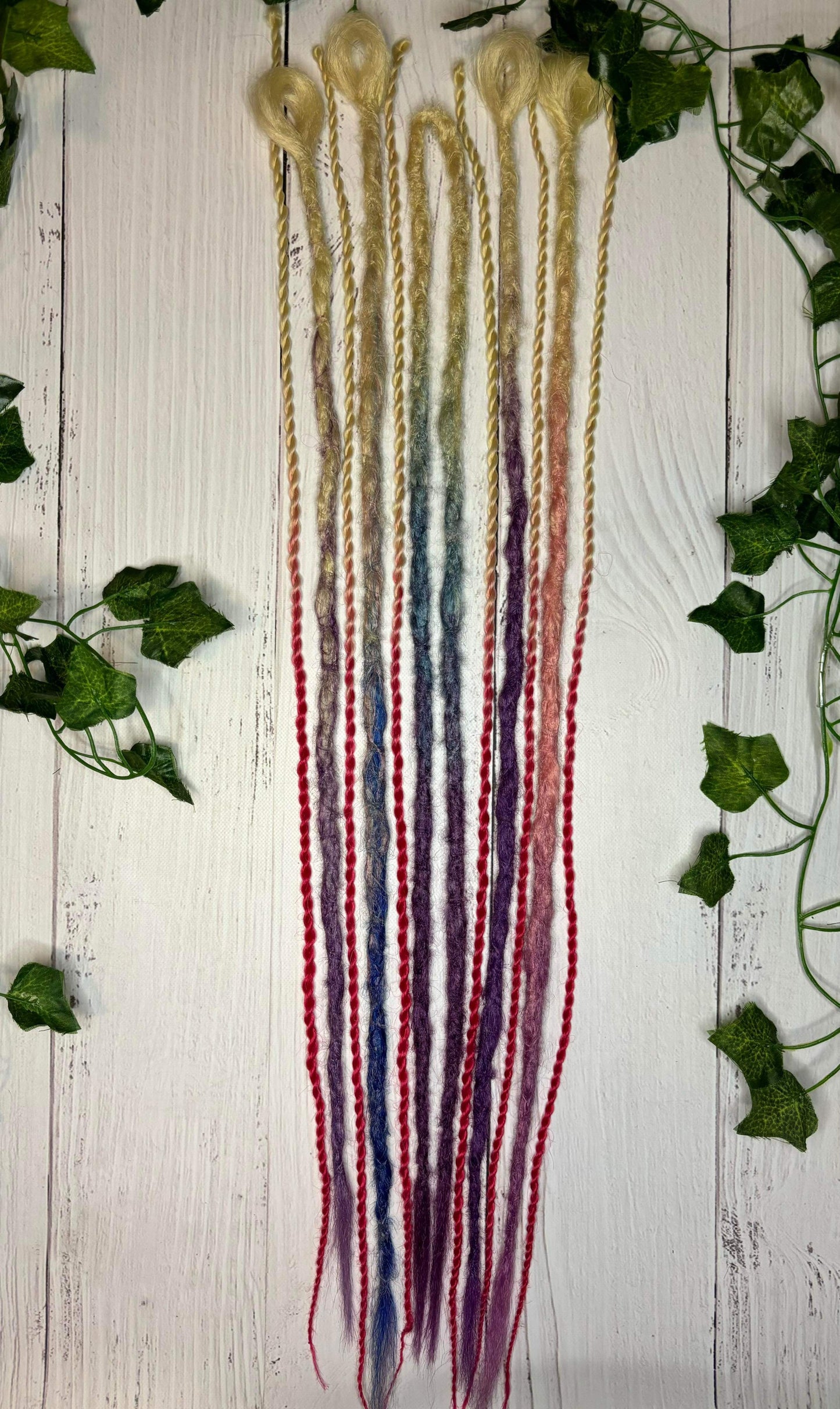 Set of 11, 60-67cm Blonde to Purple Pink and Blue Synthetic Extensions