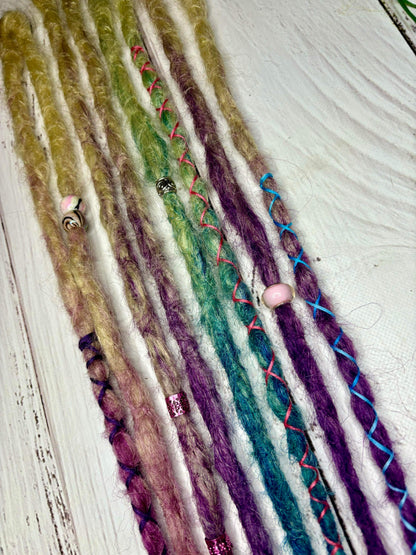 Set of 4, 45-50cm Blonde to Purple, Blue and Pink Synthetic Extensions (only available for online order)