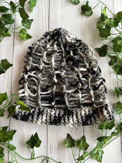 Black / Grey  Handmade Net Style Beanie