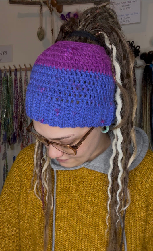 Purple Mixed Colour Beanie With Holeu