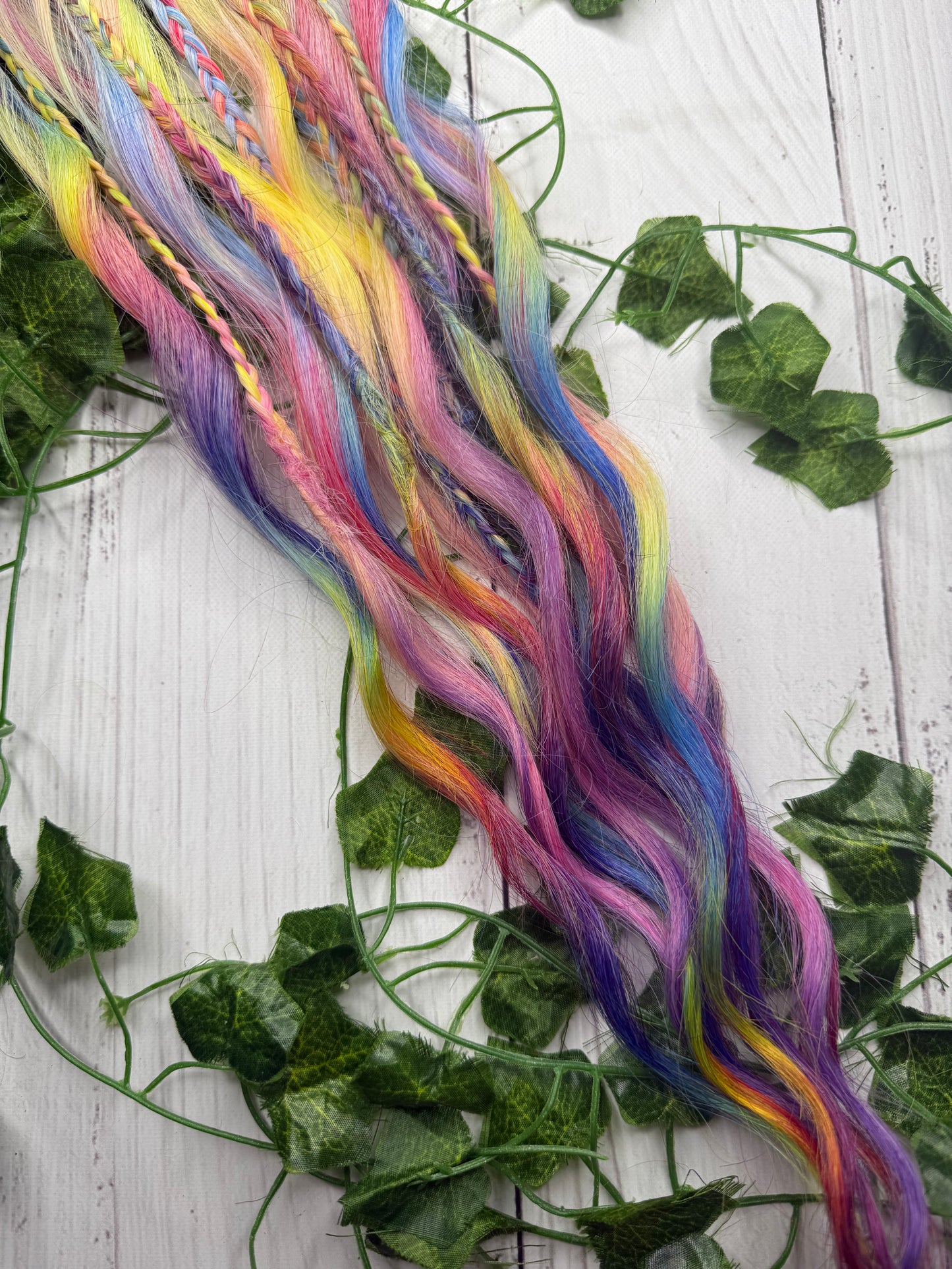 Set of 6, 64cm Rainbow Blend Mixed Texture Synthetic Extensions