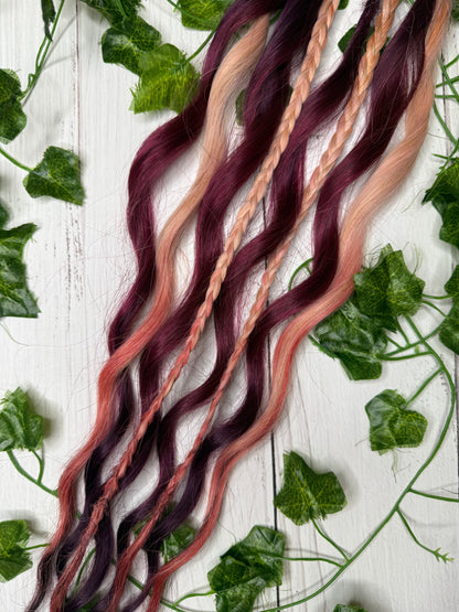 Set of 4, 56-65cm Burgundy Breeze Mixed Texture Synthetic Extensions
