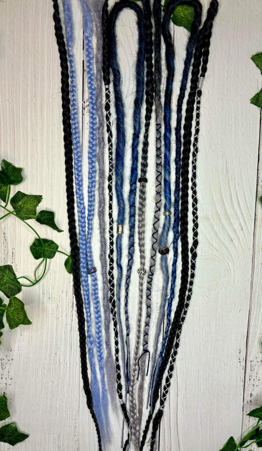 Set of 9, 52-66 Black Grey and Blue Synthetic Extensions