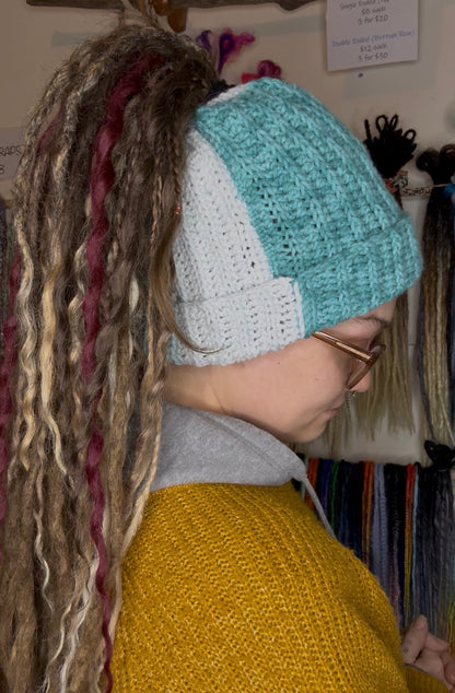 Blue Mixed Colour Beanie With Hole