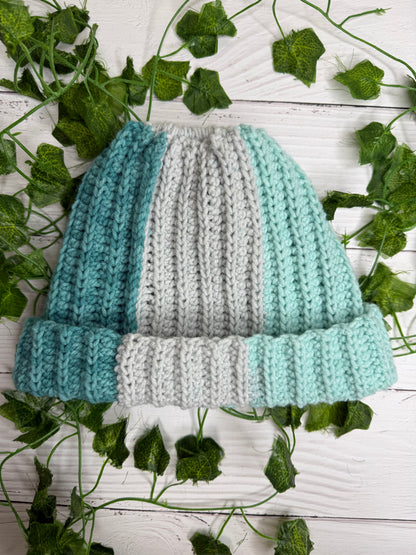 Blue Mixed Colour Beanie With Hole
