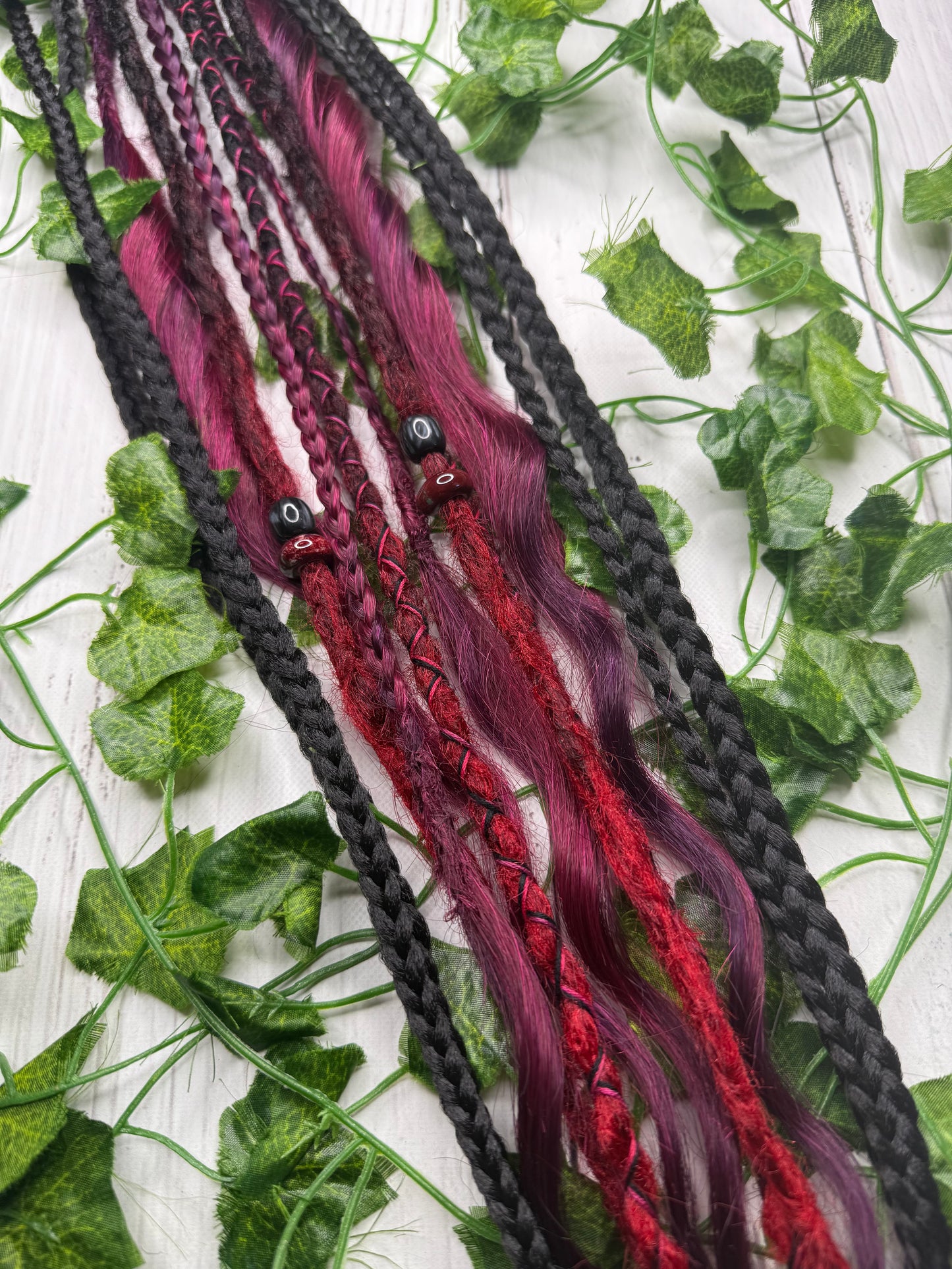 Set of 8, 62-66cm Black Cherry Rogue Blend Mixed Texture Synthetic Extensions