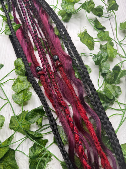 Set of 8, 62-66cm Black Cherry Rogue Blend Mixed Texture Synthetic Extensions