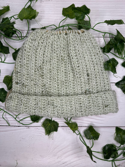 Cream and Mint Mixed Colour Beanie With Hole