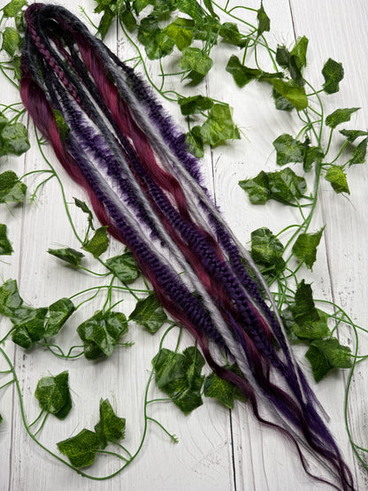 Set of 6, 55-64cm Deep Purple/Grey Mixed Texture Synthetic Extensions