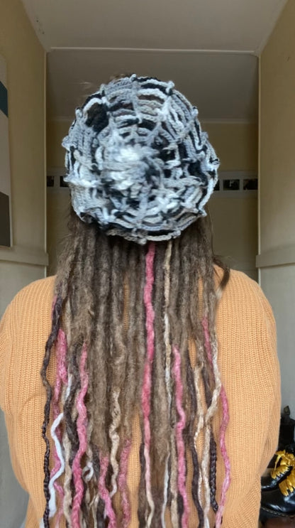 Black / Grey  Handmade Net Style Beanie