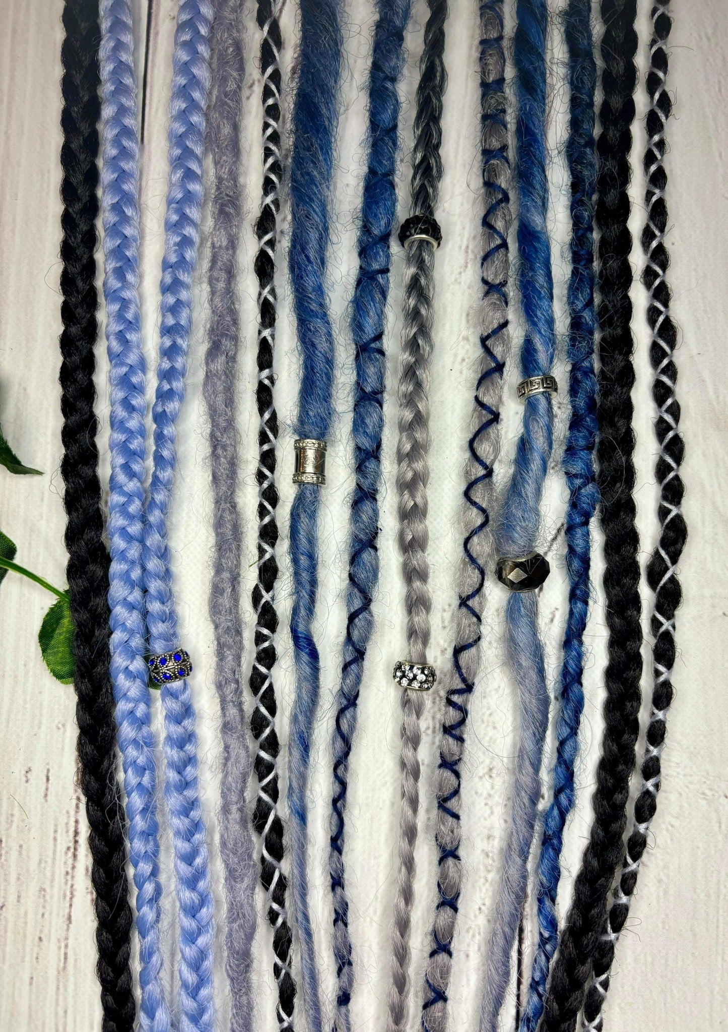 Set of 9, 52-66 Black Grey and Blue Synthetic Extensions