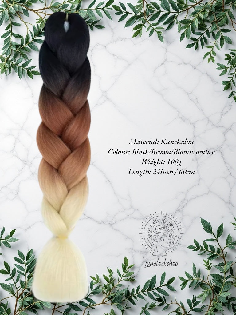 Black/Brown/Blonde ombre Kanekalon Synthetic Hair 60cm 100g