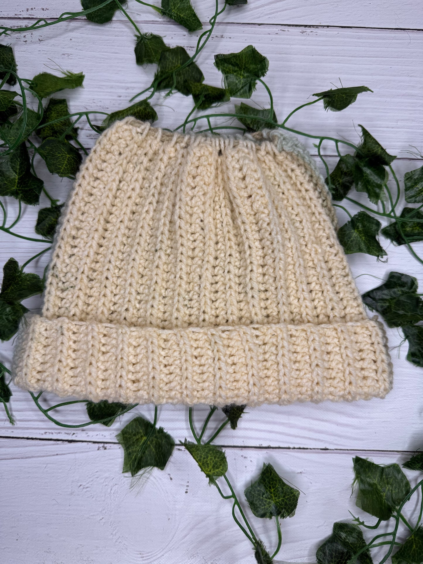 Cream and Mint Mixed Colour Beanie With Hole