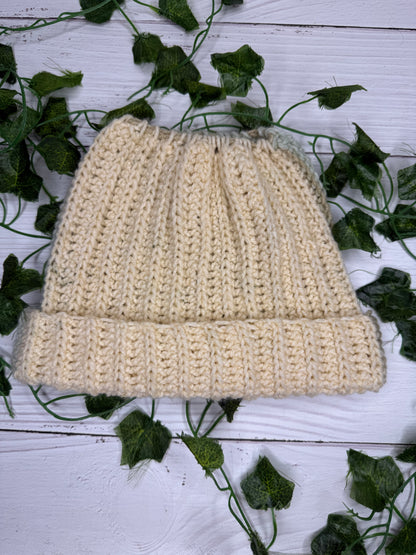 Cream and Mint Mixed Colour Beanie With Hole