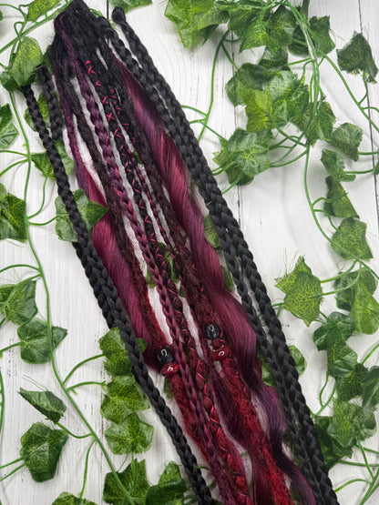 Set of 8, 62-66cm Black Cherry Rogue Blend Mixed Texture Synthetic Extensions