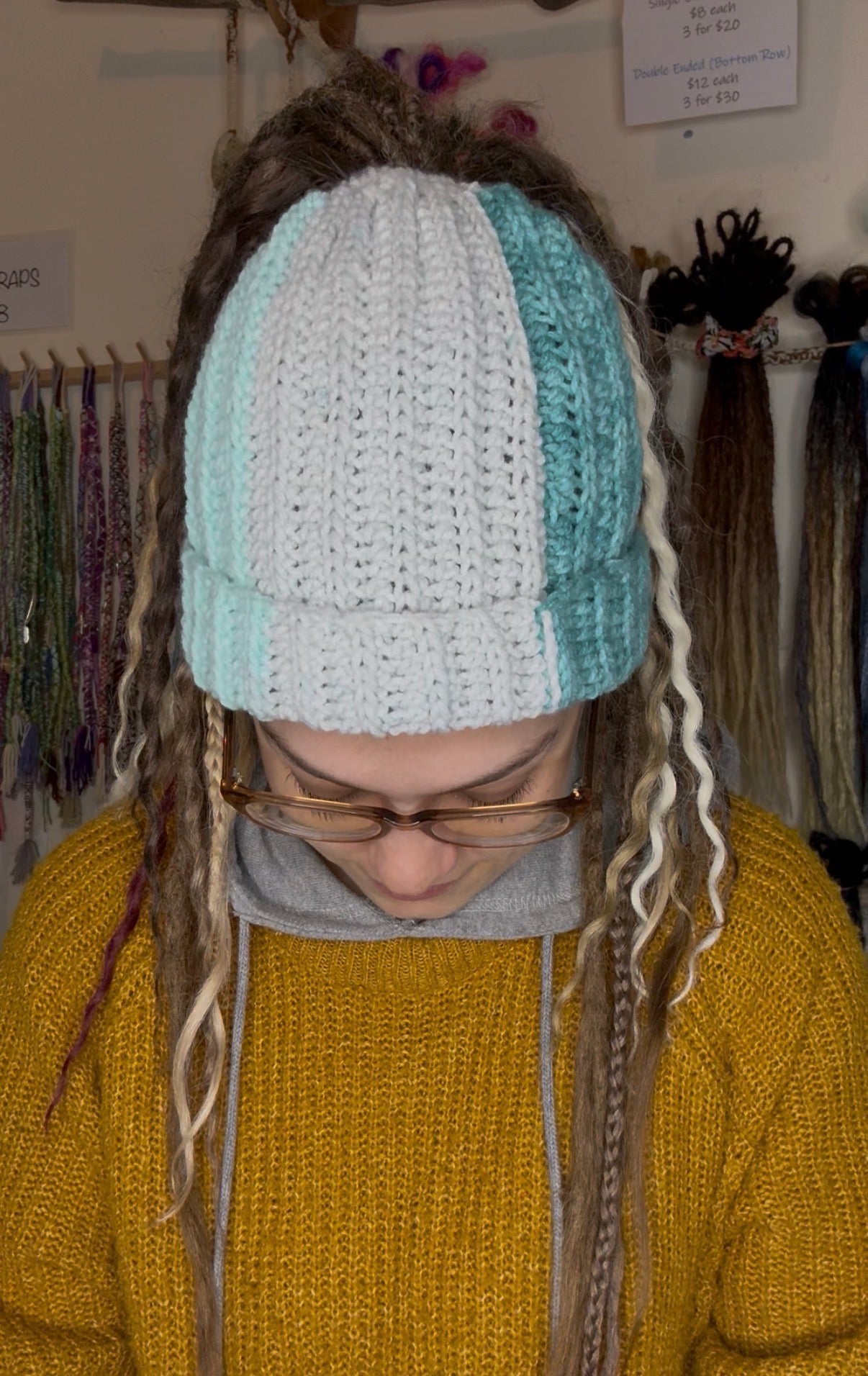 Blue Mixed Colour Beanie With Hole