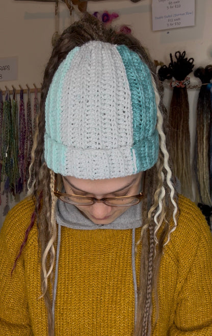 Blue Mixed Colour Beanie With Hole