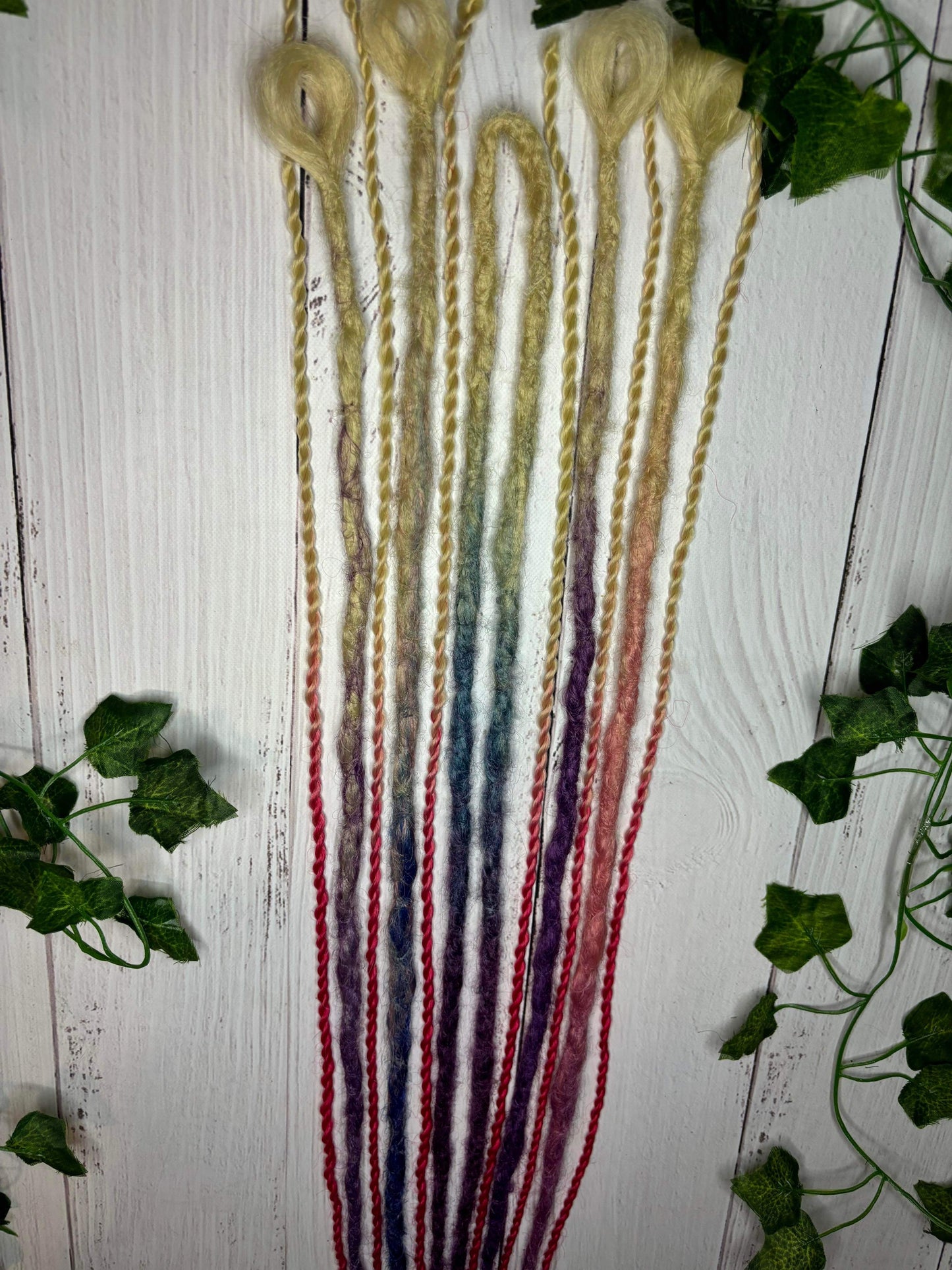 Set of 11, 60-67cm Blonde to Purple Pink and Blue Synthetic Extensions