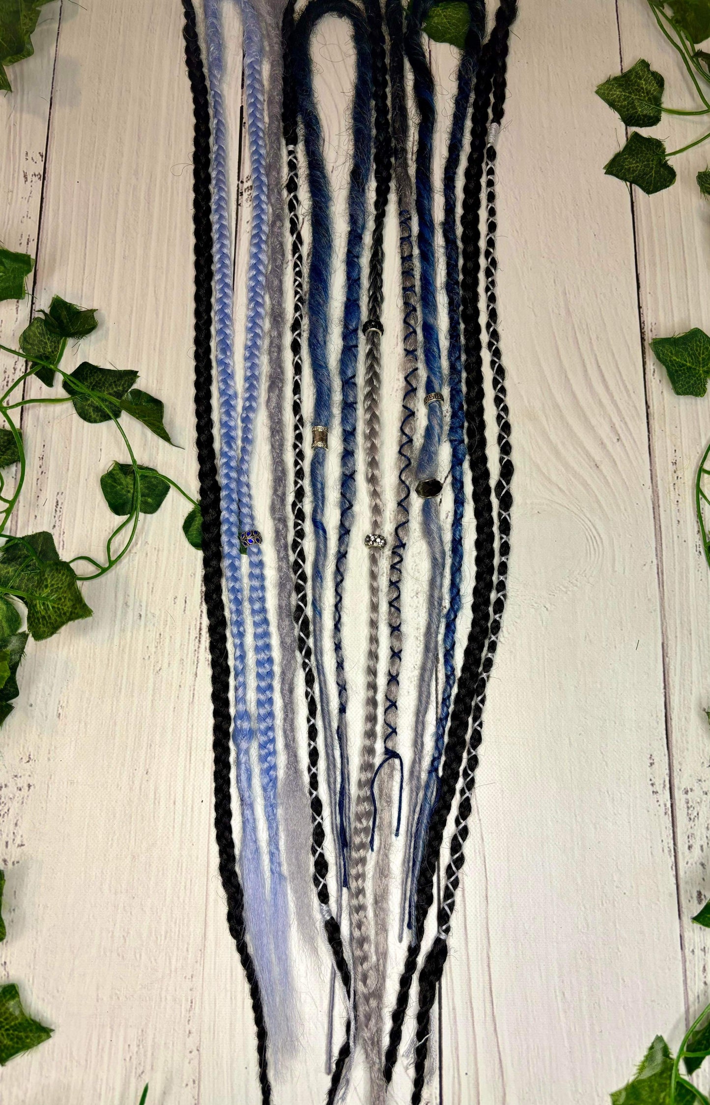 Set of 9, 52-66 Black Grey and Blue Synthetic Extensions